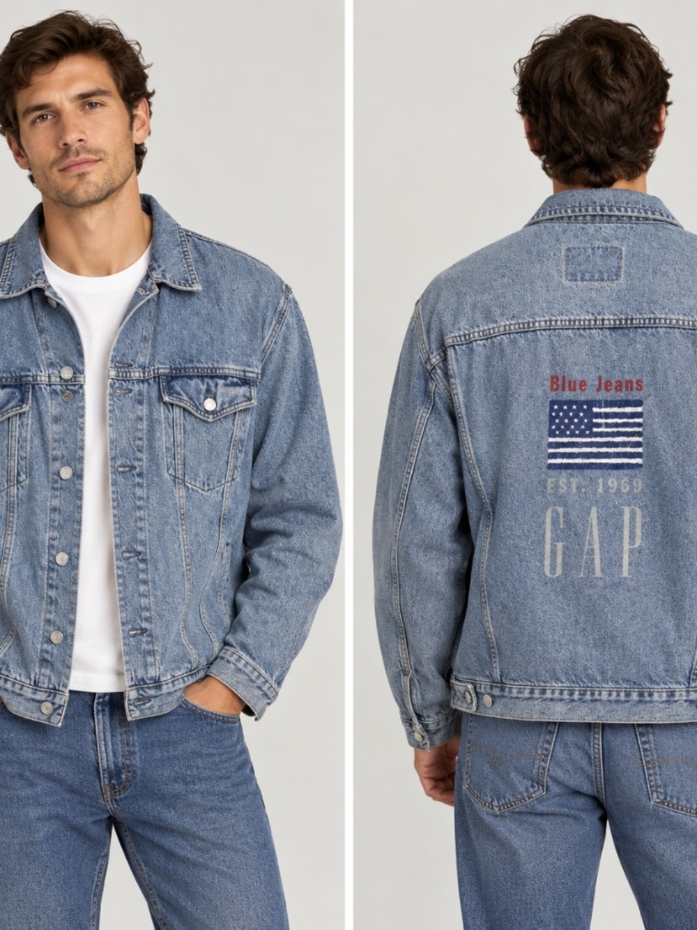 Vintage Men's GAP Denim Blue Jean Jacket American Flag Size XL 100% Cotton EUC